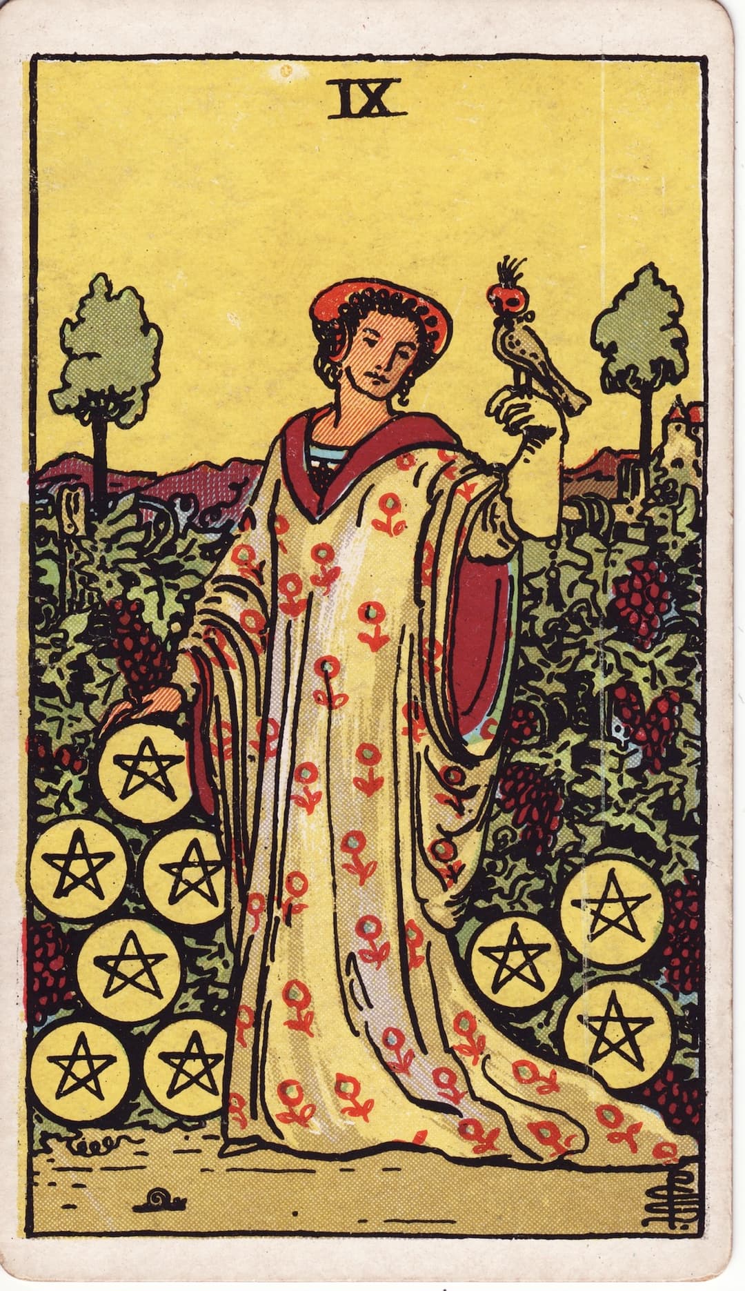 Ilustração da carta Nove de Ouros
