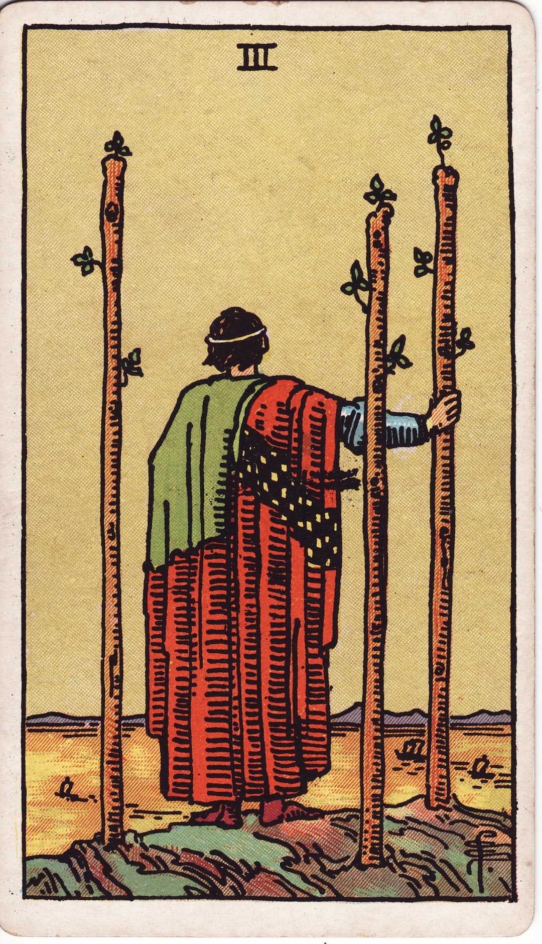 Ilustração da carta Três de Paus